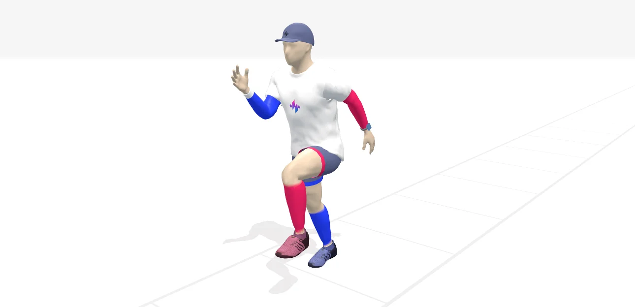 The Athlete24 runner mid A-skip, one knee driven up to hip height